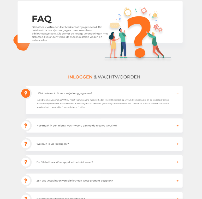 UX UI design for FAQ page in library website with structured questions and answers improving usability and accessibility